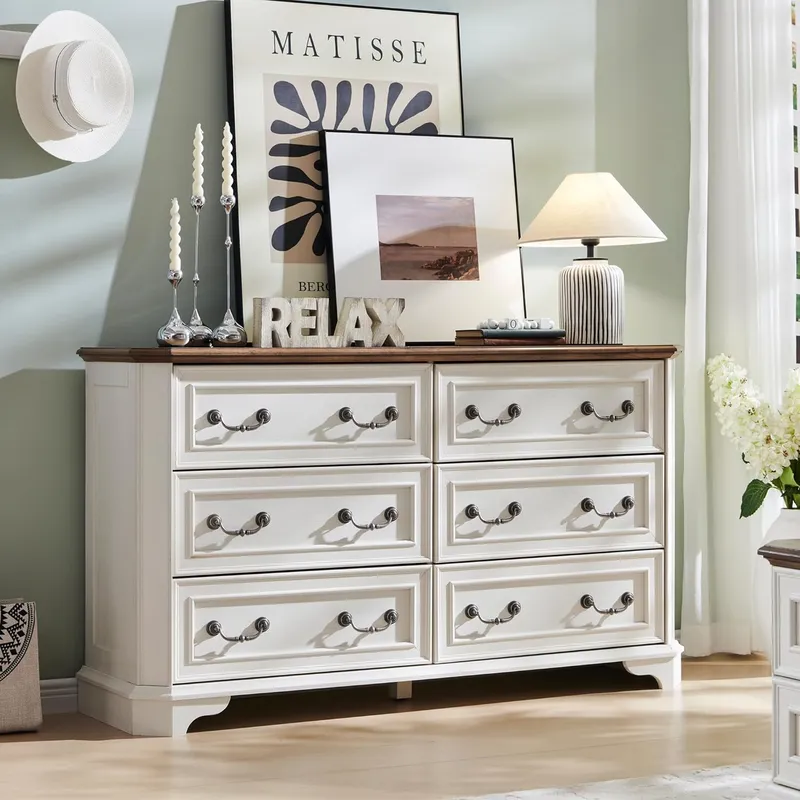 T4TREAM Farmhouse 6 Drawers Dresser for Bedroom